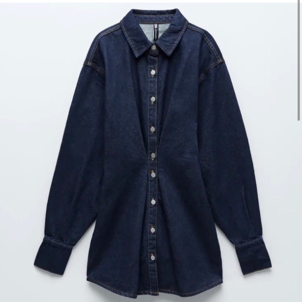 Zara Denim Long-Sleeve Button-Down Shirt Dress